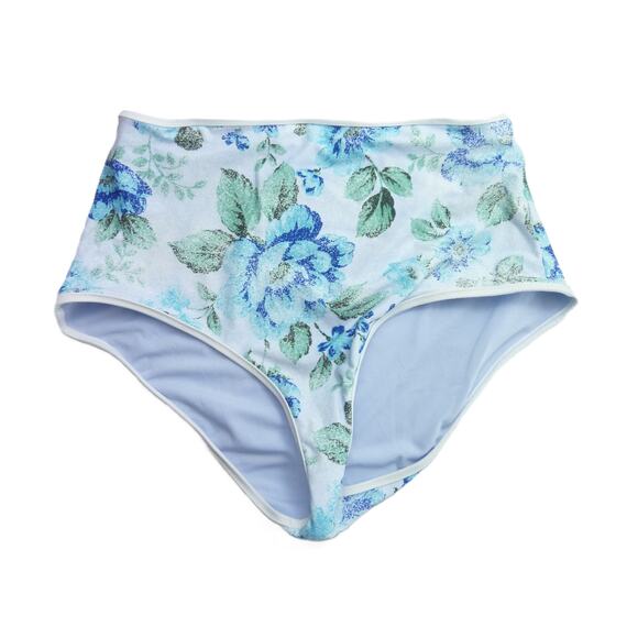 NEW Aerie Swim Separates High Waisted Full Coverage Blue Floral Bikini Bottoms M - Picture 1 of 4